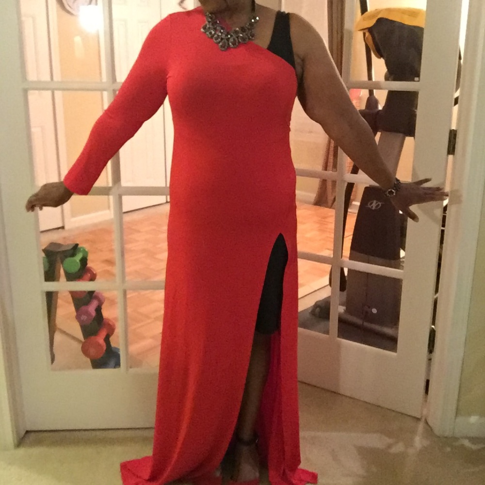 Red One Shoulder Maxi Dress Plus Size XXL